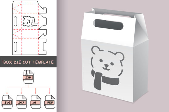 Bag with Stenciled Bear Die Cut Template for Print Templates