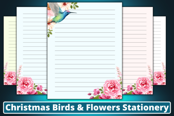 Christmas Birds and Flower s Stationery for Print Templates