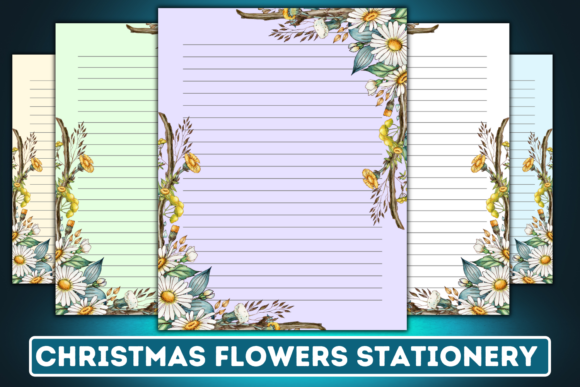 Christmas Flowers Stationery Set for Print Templates