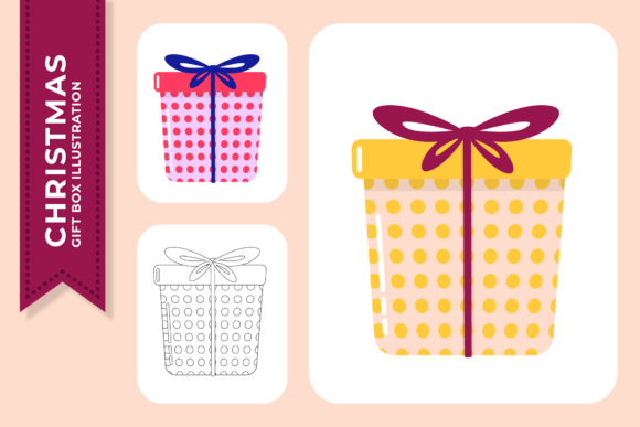 Christmas Gift Box Polkadot Cover Illustrations
