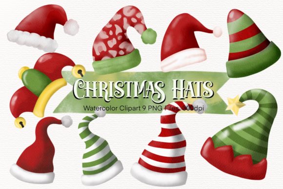 Christmas Hat Watercolor Clipart for Festive Branding