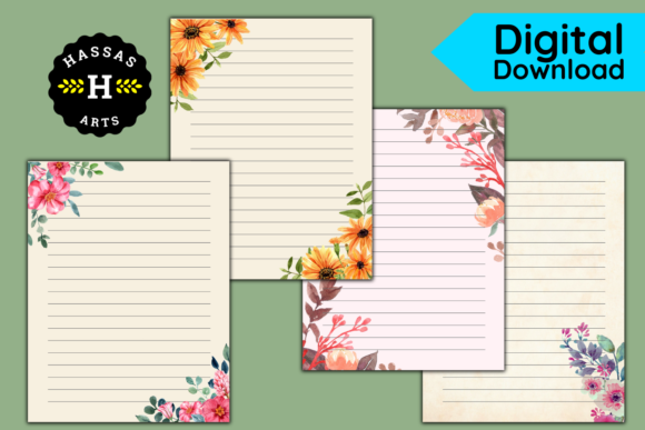 Christmas Stationery with Floral Corners Print Templates