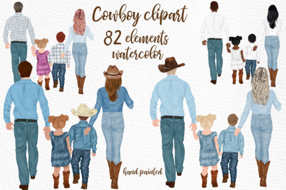 Cowboy Family Clipart Western Clipart Illustrations
