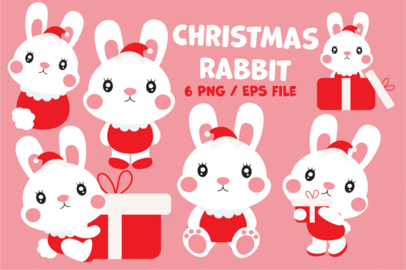 Cute Christmas Rabbit Illustration for Digital Selling