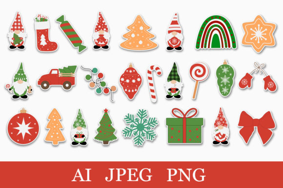 Gnomes Stickers. Christmas Stickers PNG for Crafts and Blog Design