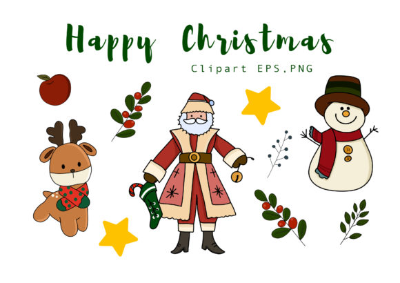 Happy Christmas Set Clipart for Commercial Illustrations