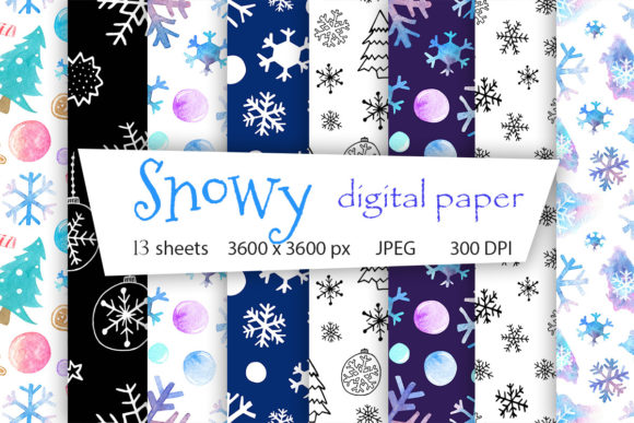 Snow Digital Paper Winter Patterns for Creative Projects