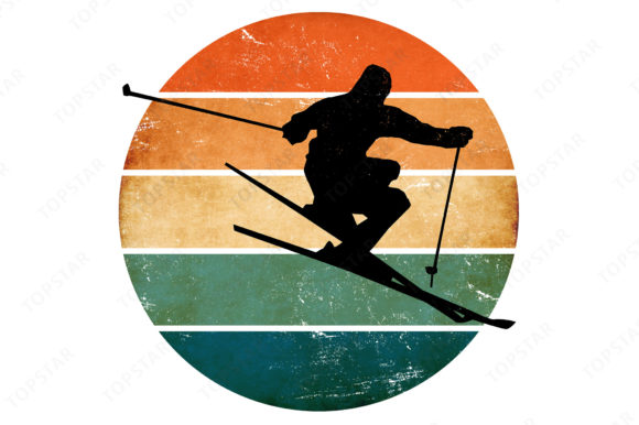 Snow Skiing Winter Sports Retro Sunset Illustrations