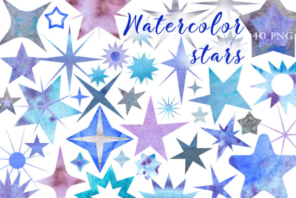 Watercolor Blue Stars Collection for Branding and Packaging